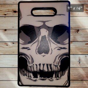 Scary Evil Skull Plastic Cutting Board 9 x 14 Inches Black and White